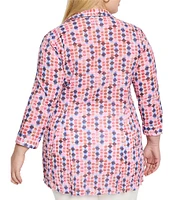 NIC + ZOE Plus Size Crinkle Geo Dot Collar Neck Bracelet Sleeve Shirt