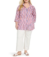 NIC + ZOE Plus Size Crinkle Geo Dot Collar Neck Bracelet Sleeve Shirt