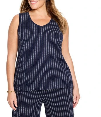 NIC + ZOE Plus Size Coordinating Destination Stripe Scoop Neck Sleeveless Tank