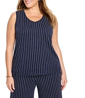NIC + ZOE Plus Size Coordinating Destination Stripe Scoop Neck Sleeveless Tank
