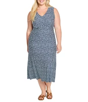 NIC + ZOE Plus Size Ella Costal Geo Print V-Neck Sleeveless Fit-And-Flare Maxi Dress