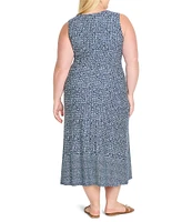 NIC + ZOE Plus Size Ella Costal Geo Print V-Neck Sleeveless Fit-And-Flare Maxi Dress