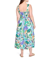 NIC + ZOE Plus Size Island Tropical Beat Sophie Square Neck Sleeveless Fit-And-Flare Midi Dress