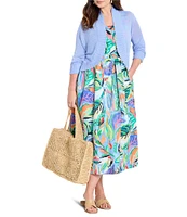 NIC + ZOE Plus Size Island Tropical Beat Sophie Square Neck Sleeveless Fit-And-Flare Midi Dress