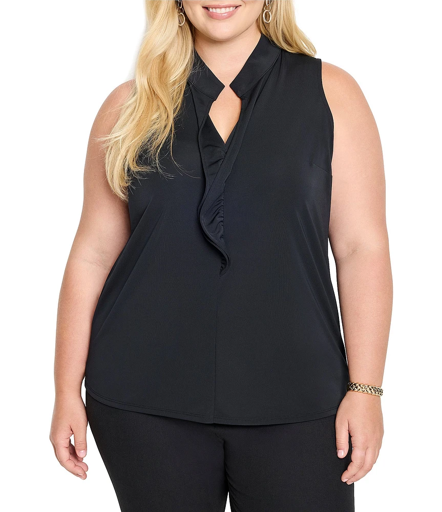 NIC + ZOE Plus Size Knit Crepe Ruffle Neck Sleeveless Tank
