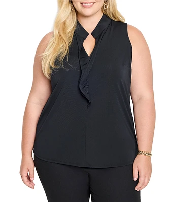 NIC + ZOE Plus Size Knit Crepe Ruffle Neck Sleeveless Tank