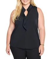 NIC + ZOE Plus Size Knit Crepe Ruffle Neck Sleeveless Tank