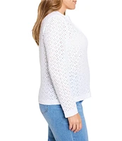NIC + ZOE Plus Size Knit Eyelet Split Neck Long Sleeve Top
