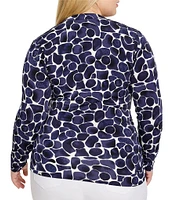 NIC + ZOE Plus Size Knit Geo Pebble Print Collar V-Neck Long Sleeve Wrap Shirt
