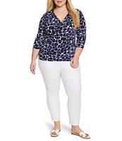 NIC + ZOE Plus Size Knit Geo Pebble Print Collar V-Neck Long Sleeve Wrap Shirt