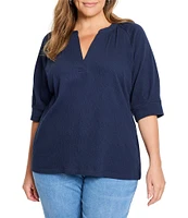 NIC + ZOE Plus Size Knit Split V-Neck Elbow Sleeve Caf Top