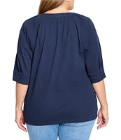 NIC + ZOE Plus Size Knit Split V-Neck Elbow Sleeve Caf Top