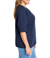 NIC + ZOE Plus Size Knit Split V-Neck Elbow Sleeve Caf Top