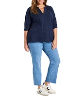 NIC + ZOE Plus Size Knit Split V-Neck Elbow Sleeve Caf Top