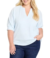 NIC + ZOE Plus Size Knit Split V-Neck Elbow Sleeve Caf Top