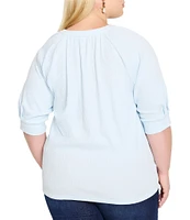 NIC + ZOE Plus Size Knit Split V-Neck Elbow Sleeve Caf Top