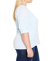 NIC + ZOE Plus Size Knit Split V-Neck Elbow Sleeve Caf Top