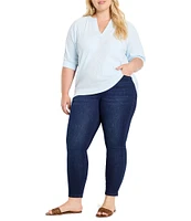 NIC + ZOE Plus Size Knit Split V-Neck Elbow Sleeve Caf Top
