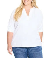 NIC + ZOE Plus Size Knit Split V-Neck Elbow Sleeve Caf Top