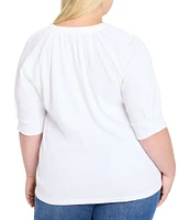 NIC + ZOE Plus Size Knit Split V-Neck Elbow Sleeve Caf Top