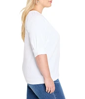 NIC + ZOE Plus Size Knit Split V-Neck Elbow Sleeve Caf Top