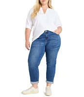 NIC + ZOE Plus Size Knit Split V-Neck Elbow Sleeve Caf Top