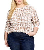 NIC + ZOE Plus Size Knit Textured Diamond Print Boat Neck Long Sleeve Top