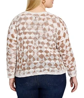 NIC + ZOE Plus Size Knit Textured Diamond Print Boat Neck Long Sleeve Top