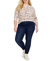 NIC + ZOE Plus Size Knit Textured Diamond Print Boat Neck Long Sleeve Top