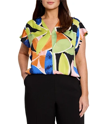 Nic + Zoe Plus Size Mega Blooms V-Neck Flutter Sleeve Top