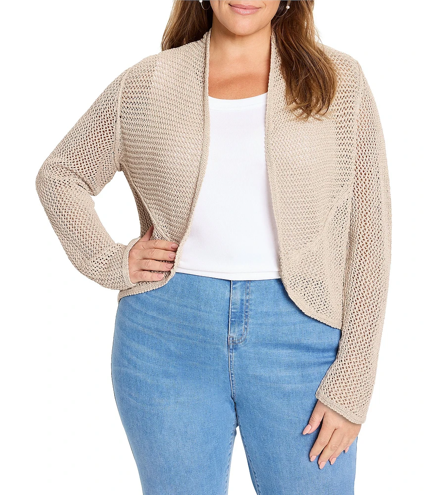 NIC + ZOE Plus Size Mesh Cocoon Open Front Long Sleeve Cardigan