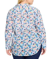 NIC + ZOE Plus Size Portofino Print Point Collar Long Sleeve Boyfriend Shirt