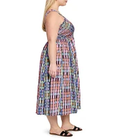 NIC + ZOE Plus Size Rainbow Macaroon Square Neck Sleeveless Midi Dress