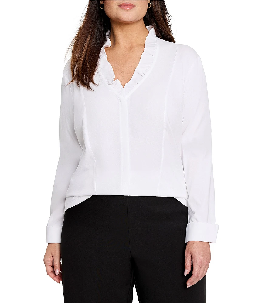 NIC + ZOE Plus Size Ruffled Around V-Neck Long Sleeve Shirt