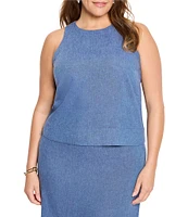 NIC + ZOE Plus Size Rumba Linen Blend Round Neck Sleeveless Pop On Tank