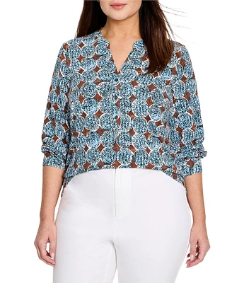 NIC + ZOE Plus Size Sand Dollar Henley Split V-Neck Long Sleeve Top