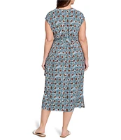 NIC + ZOE Plus Size Sand Dollar Stella Printed Knit V-Neck Short Sleeve Tie Waist Midi Dress