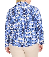 NIC + ZOE Plus Size Shibori Stone Notch Collar Long Sleeve Shirt