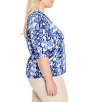 NIC + ZOE Plus Size Shibori Stone Notch Collar Long Sleeve Shirt