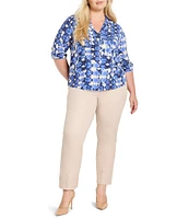 NIC + ZOE Plus Size Shibori Stone Notch Collar Long Sleeve Shirt