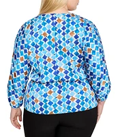 NIC + ZOE Plus Size Sofia Mosaic V-Neck 3/4 Dolman Sleeve Elastic Waist Top