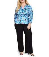 NIC + ZOE Plus Size Sofia Mosaic V-Neck 3/4 Dolman Sleeve Elastic Waist Top