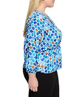NIC + ZOE Plus Size Sofia Mosaic V-Neck 3/4 Dolman Sleeve Elastic Waist Top