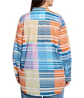 NIC + ZOE Plus Size Sunset Stripe Point Collar Long Sleeve Boyfriend Shirt