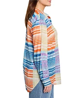 NIC + ZOE Plus Size Sunset Stripe Point Collar Long Sleeve Boyfriend Shirt