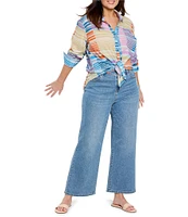 NIC + ZOE Plus Size Sunset Stripe Point Collar Long Sleeve Boyfriend Shirt