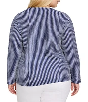 NIC + ZOE Plus Size Zig Zag Blues Round Neck Long Sleeve Top