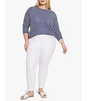 NIC + ZOE Plus Size Zig Zag Blues Round Neck Long Sleeve Top