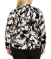 NIC + ZOE Plus Woven Evening Petal Split V-Neck Long Sleeve Shirt