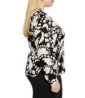 NIC + ZOE Plus Woven Evening Petal Split V-Neck Long Sleeve Shirt